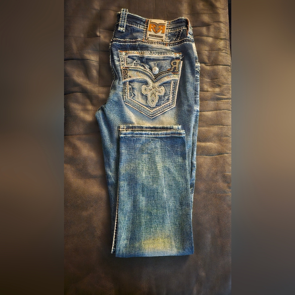 Rock Revival Distressed Blue Straight Leg Jeans